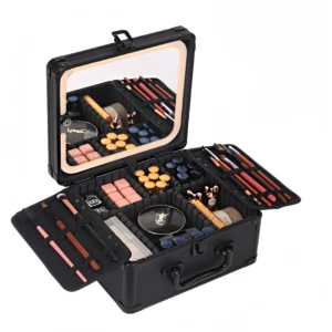 LED Makeup Vanity Case with Mirror and Adjustable Dividers